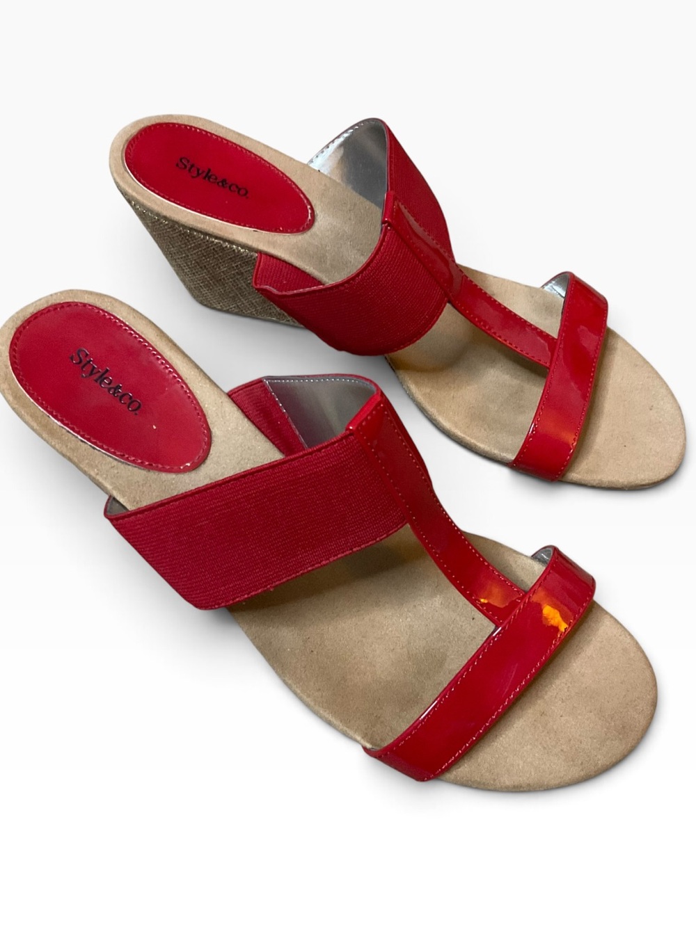 Style & Co. Red T-strap Slide Wedge Sandals - Women's size 9